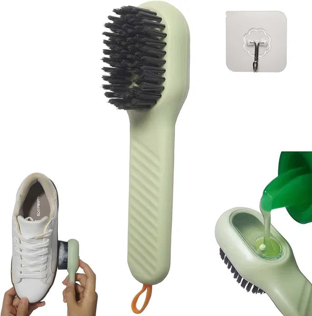 Multifunctional Shoe Polishing Brush Multifunctional Liquid Shoe Brush with Liquid Box, Adding Liquid Filled Shoe Washing Brush with Soap Dispenser Press Type, Long Handle