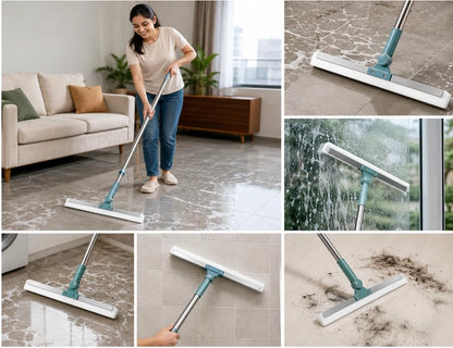 3 in 1 Magic Broom Silicon Floor Wiper Heavy Duty, Durable & Efficient Floor Cleaning Tool Stainless Steel Extendable Handle Bathroom and Kitchen Squeegee Wipe