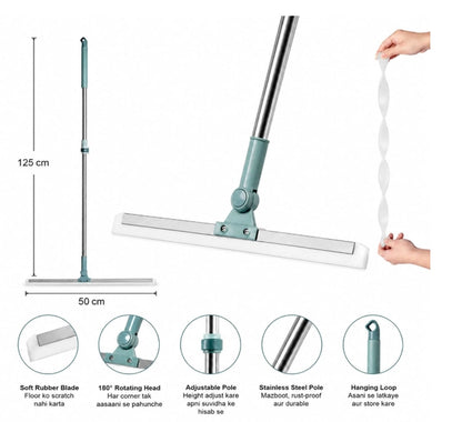 3 in 1 Magic Broom Silicon Floor Wiper Heavy Duty, Durable & Efficient Floor Cleaning Tool Stainless Steel Extendable Handle Bathroom and Kitchen Squeegee Wipe